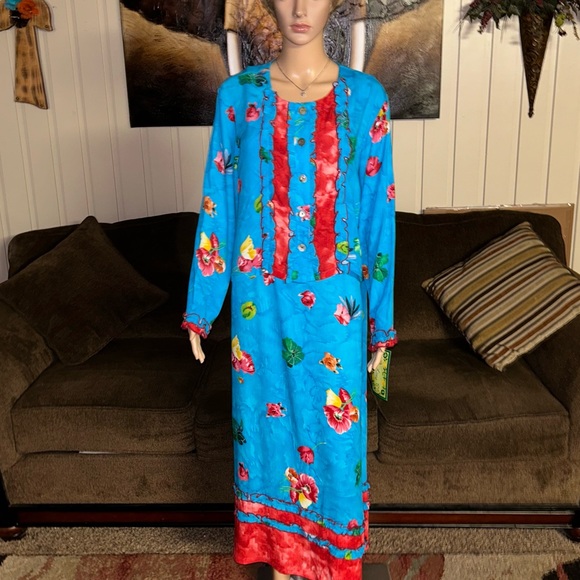 Key Lime Pie • Vintage • Medium • 2 Piece • Blue/Red • Floral • Dress • New - Picture 1 of 16